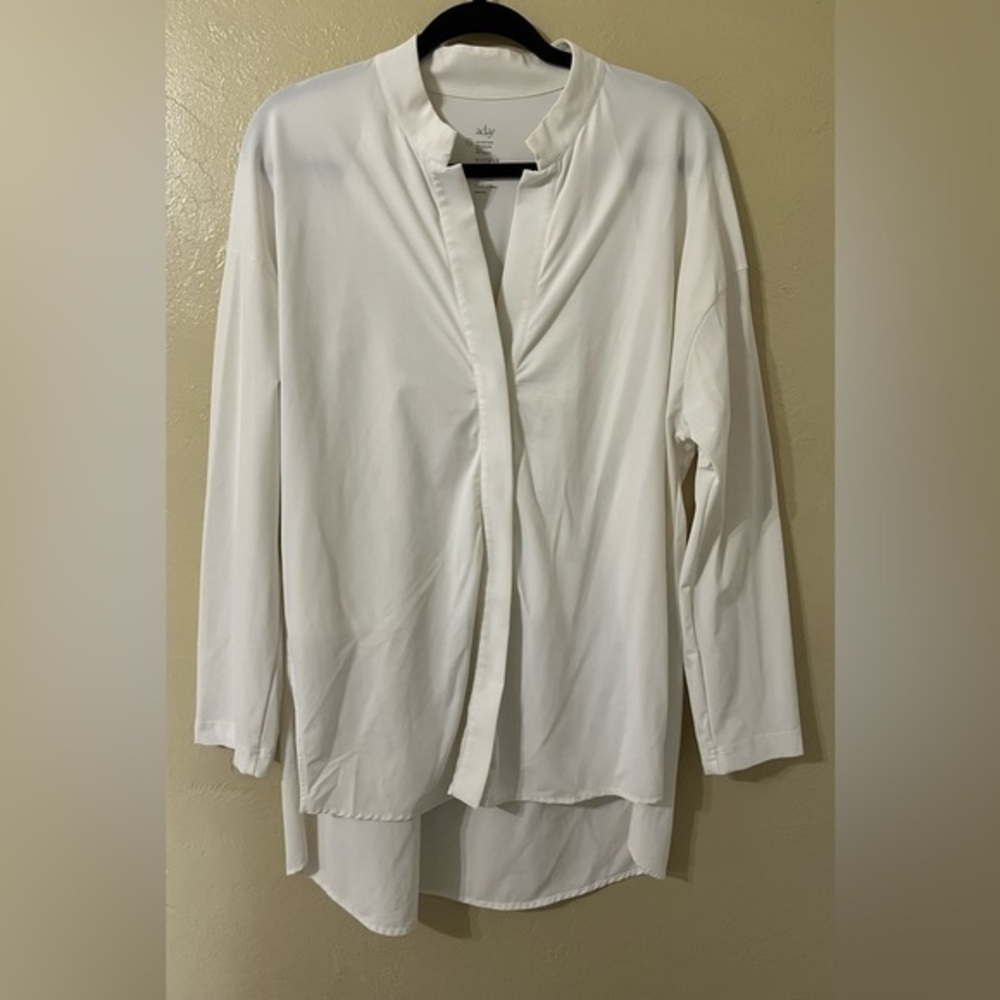 ADAY XL SOMETHING BORROWED SHIRT Long Sleeve Snap-Front Top Tunic White